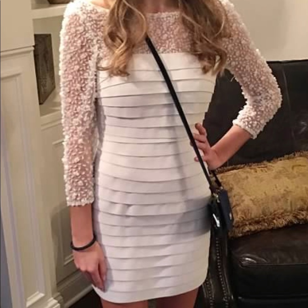 Sheri Hill Ivory Beaded Bandage Dress